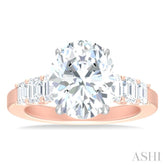 1 1/4 ctw Oval Shape Emerald and Round Cut Diamond Semi Mount Engagement Ring in 14K Rose and White Gold